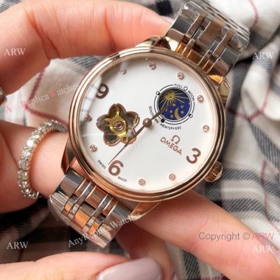 New Replica Omega Moon phase 35mm Watch 2-Tone Rose Gold Diamond